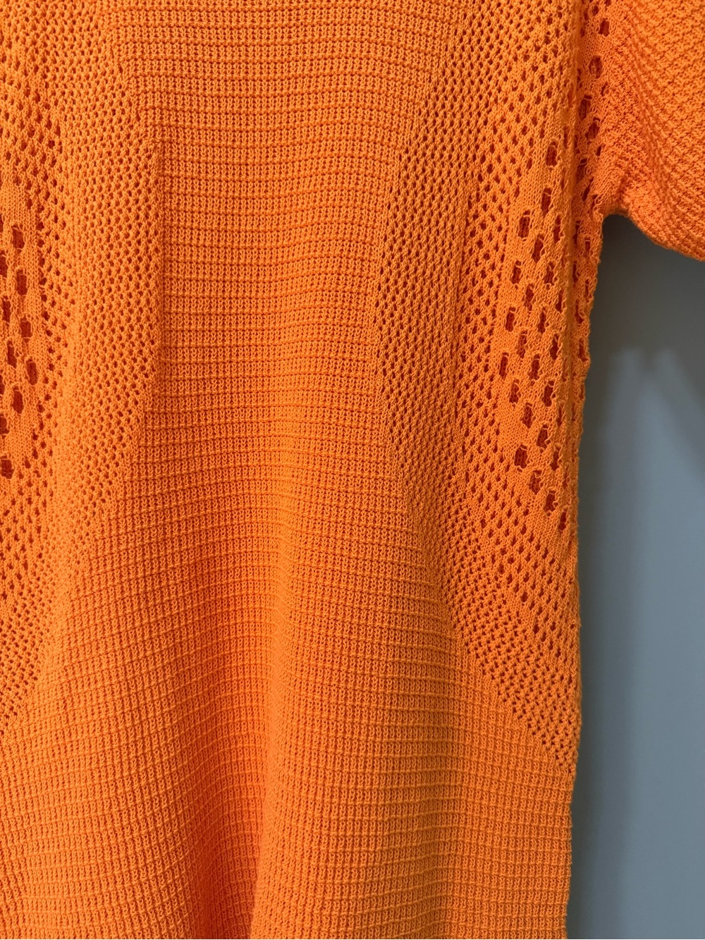 Medium Vibrant Orange Crochet Knit Mini Dress Cotton Mod Summer Beach Festival - Picture 11 of 16